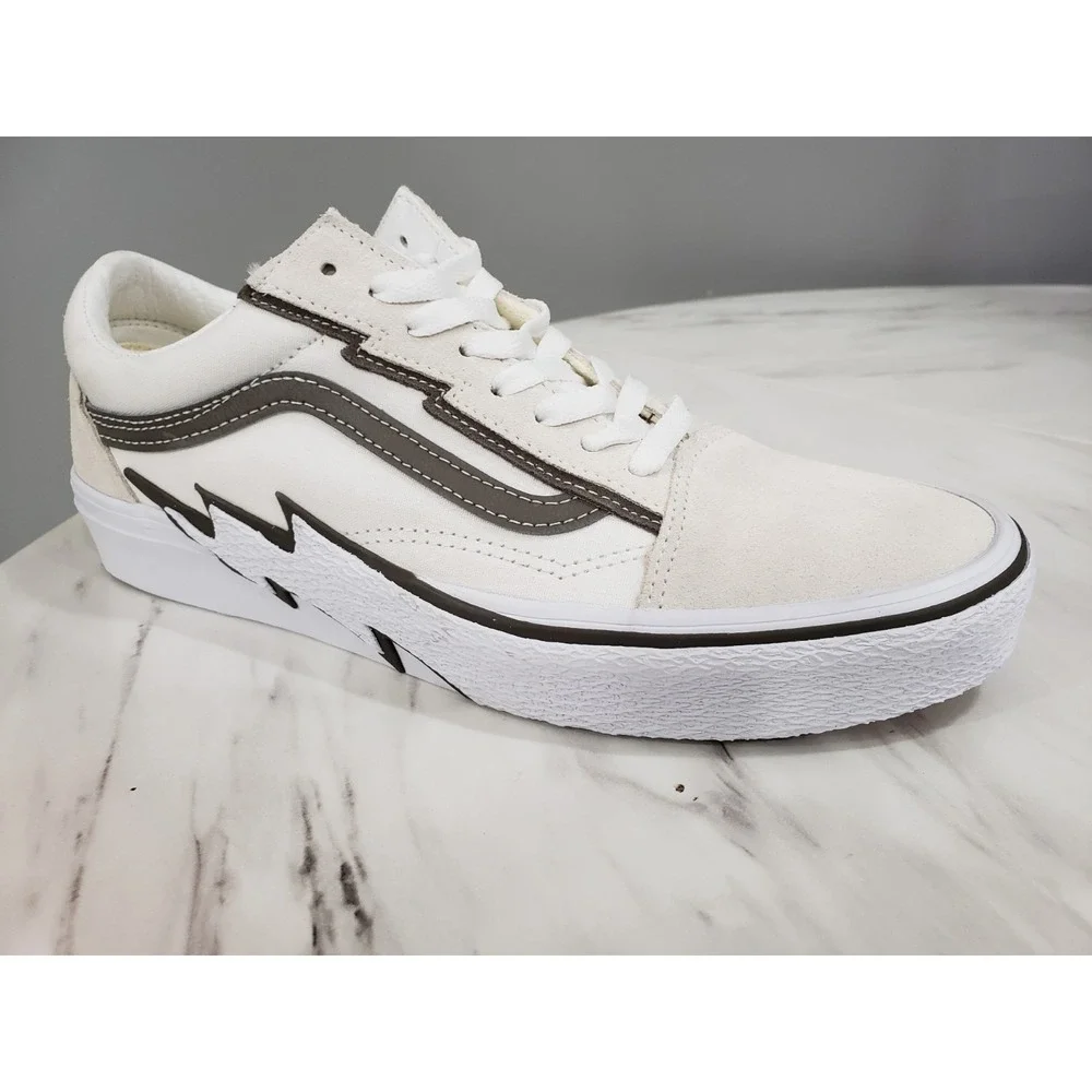 NO BOX -‎ VANS Old Skool Bolt Suede Canvas White & Gray Olive Gum / Men's Size 9